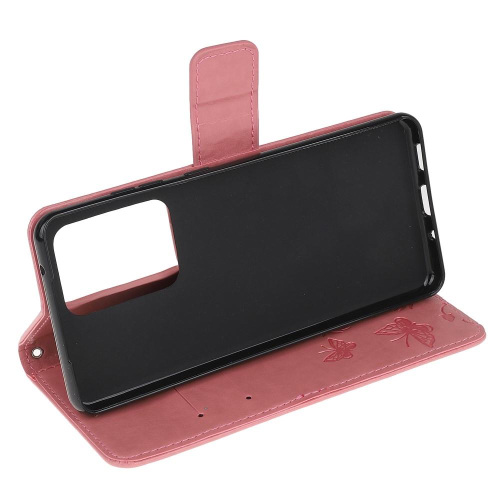 Funda de Cuero con Mariposas Samsung Galaxy S21 Ultra, Rosa
