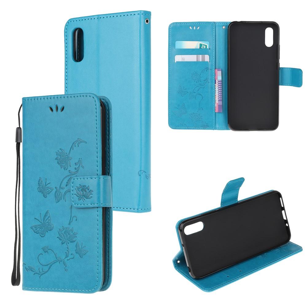 Funda de cuero con mariposas para Samsung Galaxy Xcover 5, azul