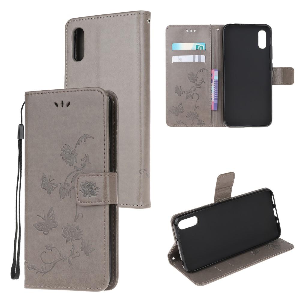 Funda de cuero con mariposas para Samsung Galaxy Xcover 5, gris