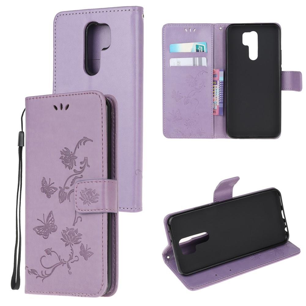 Funda de cuero con mariposas para Xiaomi Redmi 9, violeta