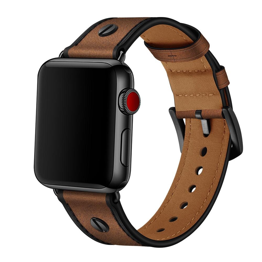 Correa de Piel con Tachuelas Apple Watch 45mm Series 9 marrón