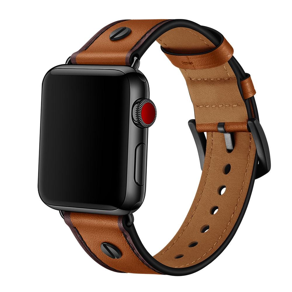 Correa de Piel con Tachuelas Apple Watch 45mm Series 9 coñac