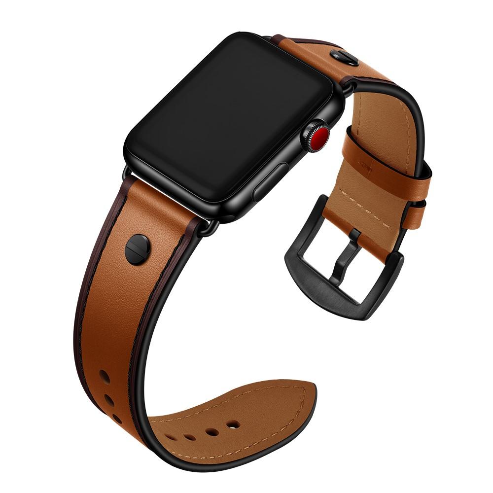 Correa de Piel con Tachuelas Apple Watch 45mm Series 9 coñac