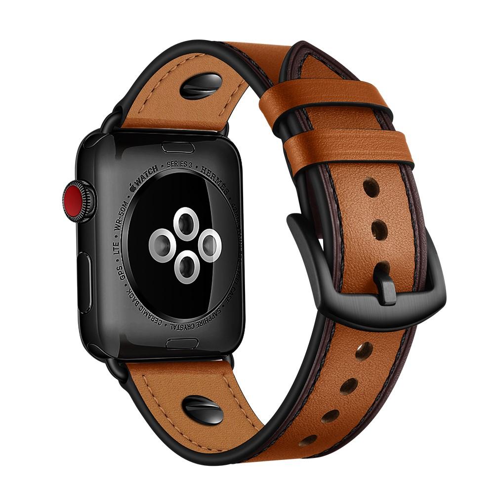 Correa de Piel con Tachuelas Apple Watch 45mm Series 9 coñac