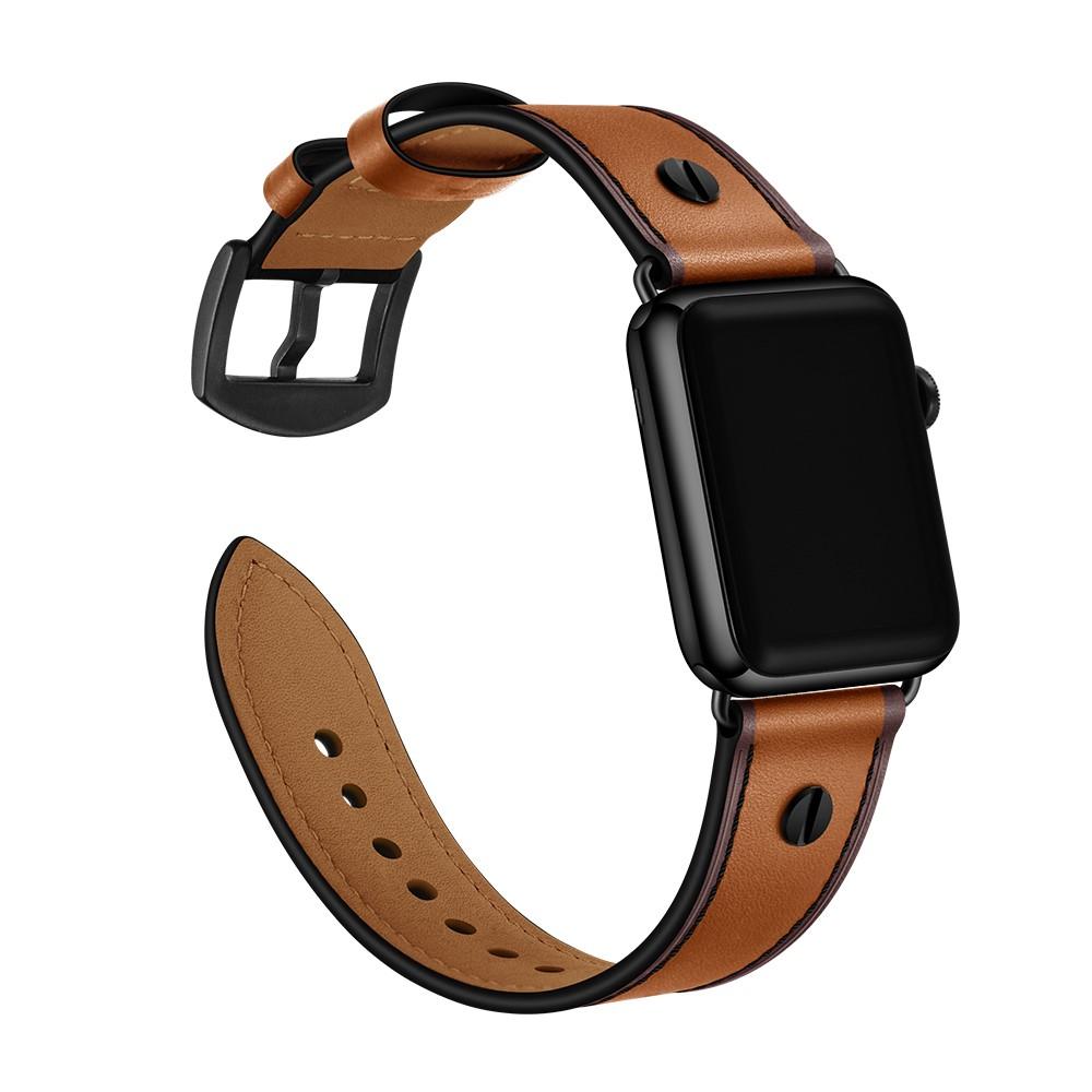 Correa de Piel con Tachuelas Apple Watch 45mm Series 9 coñac