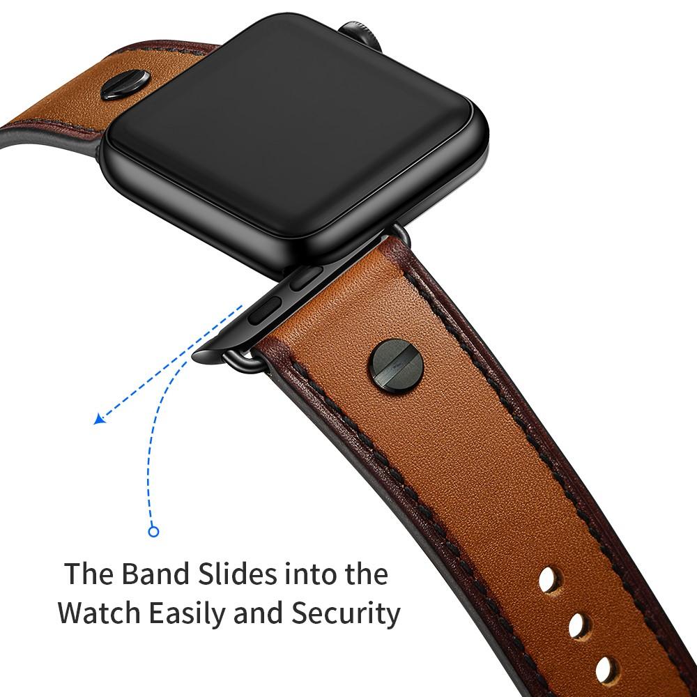 Correa de Piel con Tachuelas Apple Watch 45mm Series 9 coñac