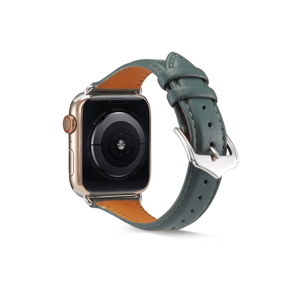 Correa fina de piel Apple Watch 41mm Series 8 verde