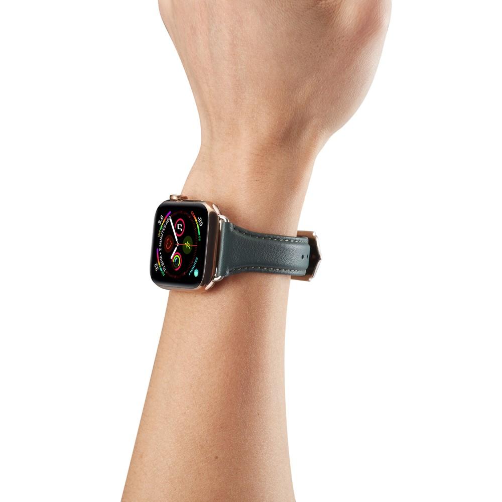 Correa fina de piel Apple Watch 41mm Series 8 verde