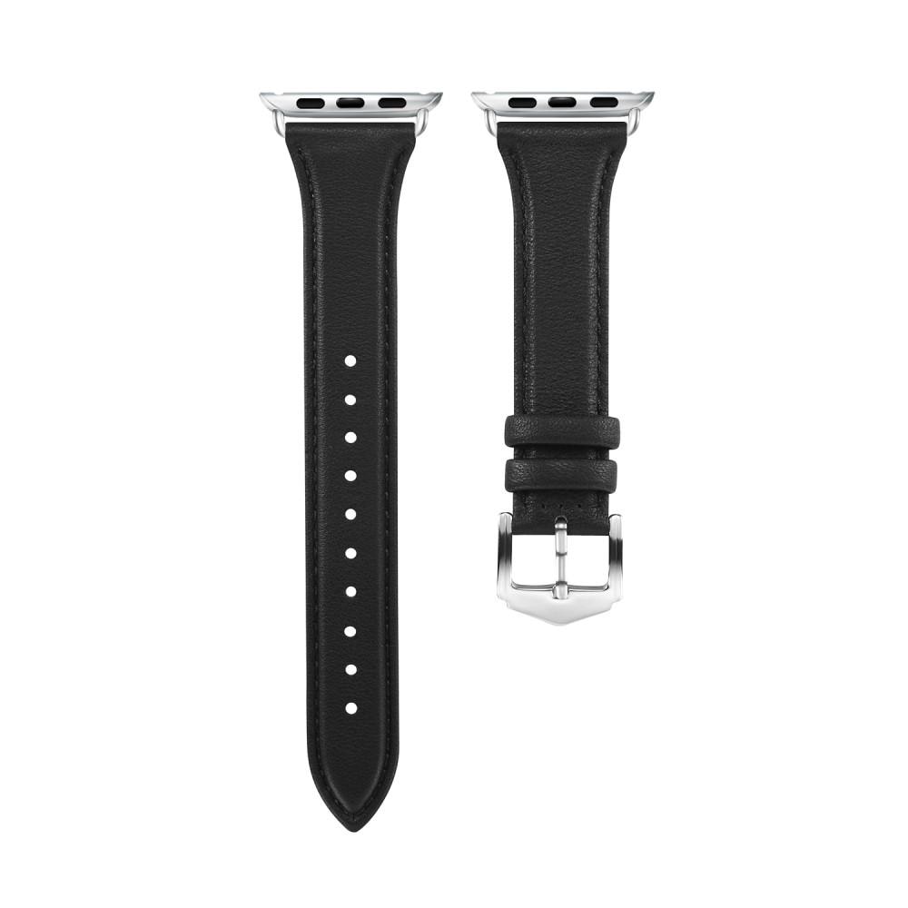 Correa fina de piel Apple Watch SE 44mm negro