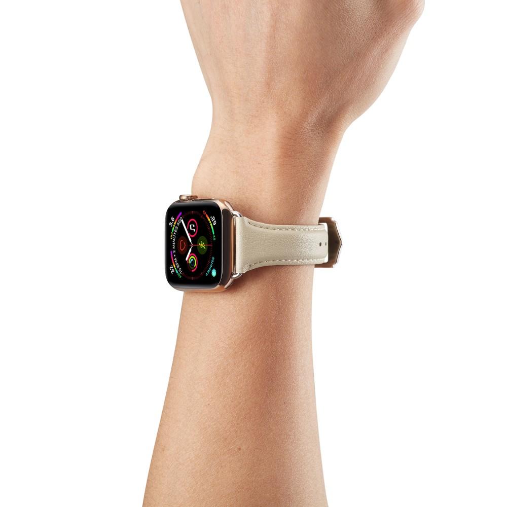 Correa fina de piel Apple Watch Series 10 46mm beige