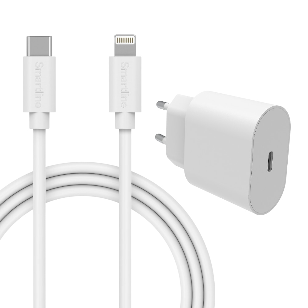 Cargador completo para iPhone 8 - Cable de 2m y cargador de pared - Smartline