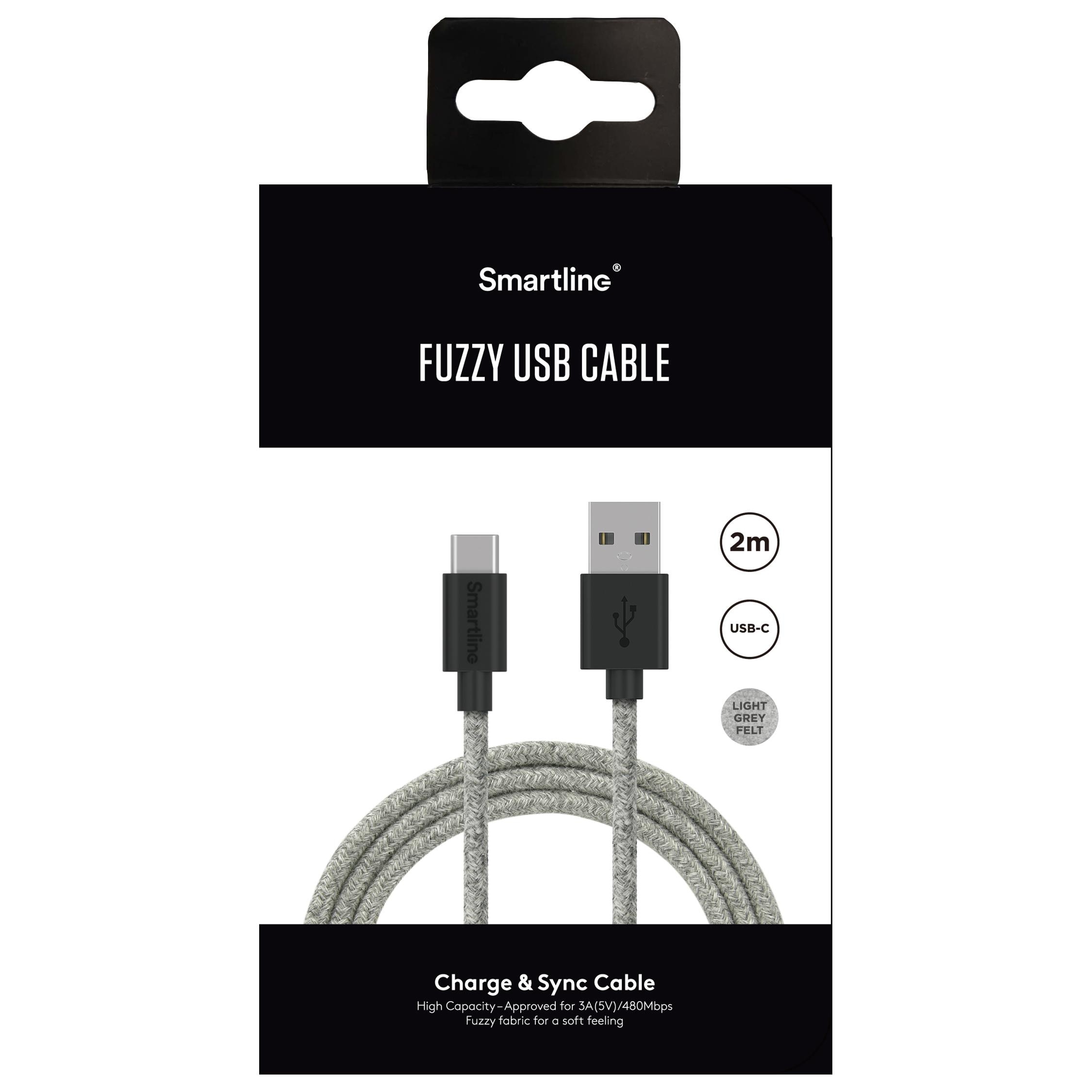 Fuzzy Cable USB-A a USB-C 2 metros Gris