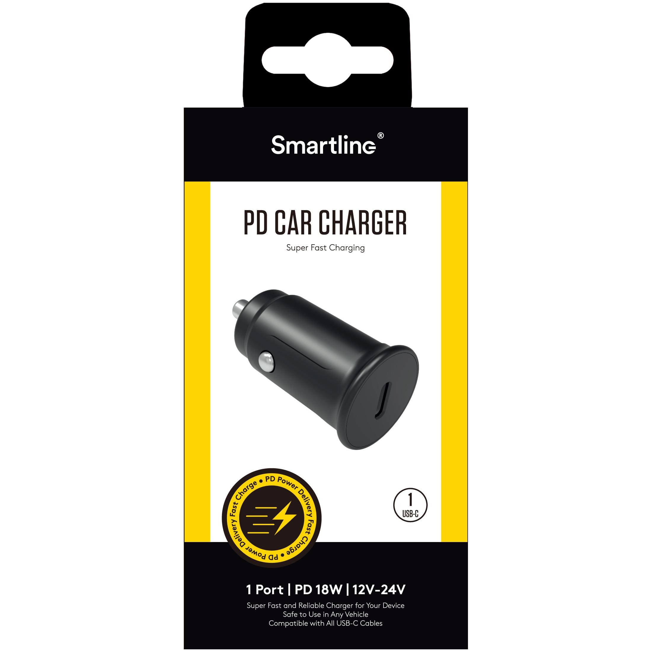 Cargador de coche Power Delivery USB-C 20W 12V-24V Negro