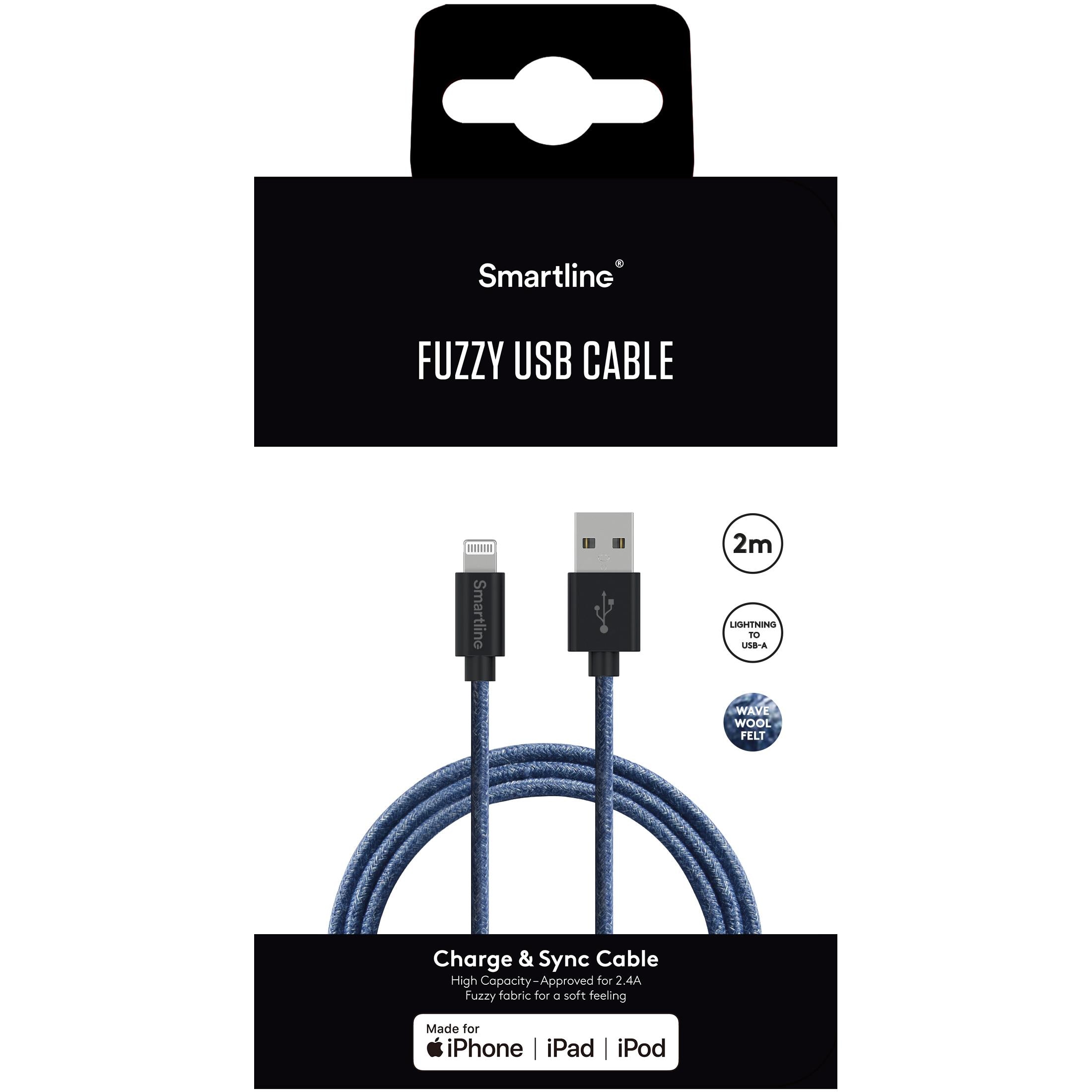 Fuzzy Cable USB-A a Lightning 2 metros Azul
