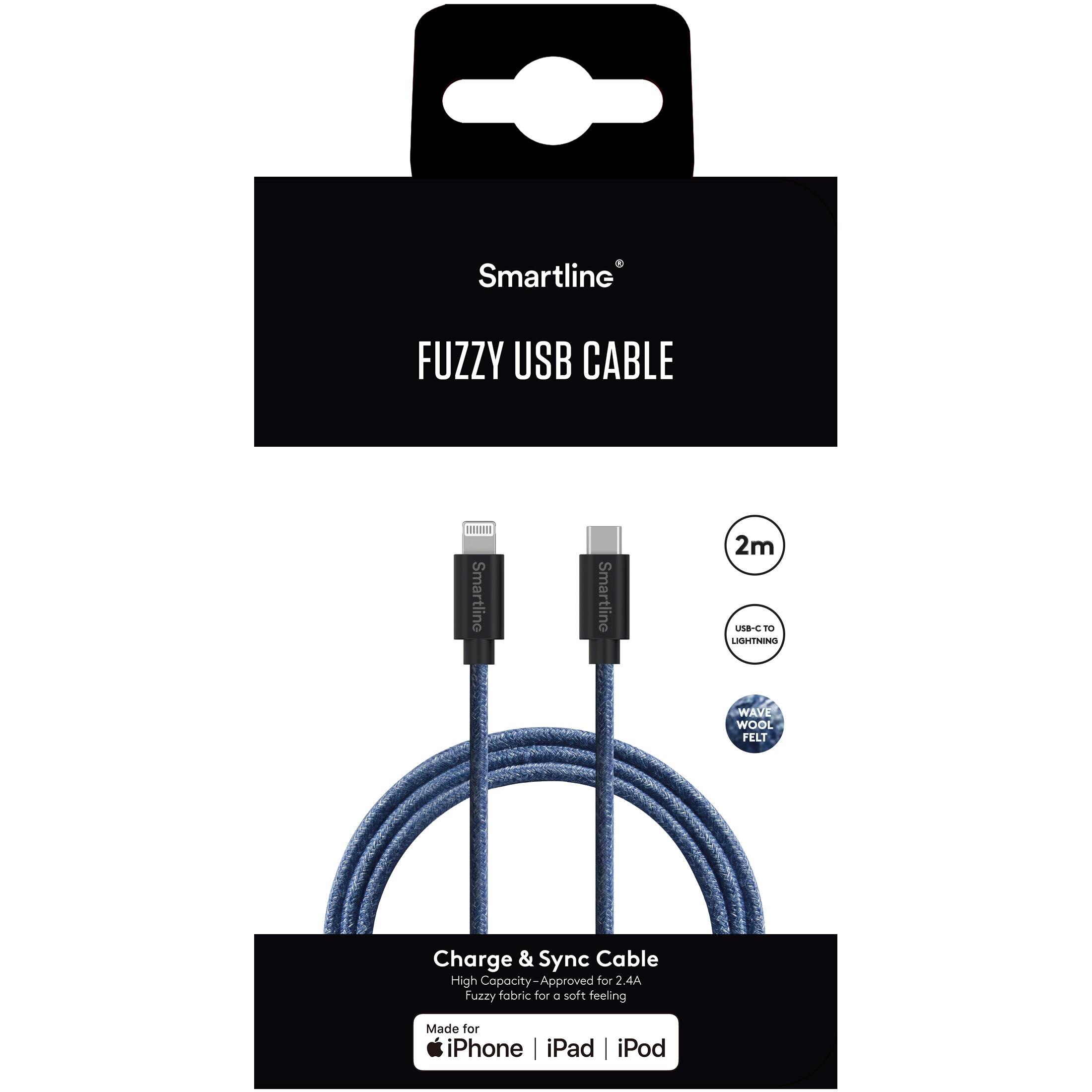 Fuzzy Cable USB-A a Lightning 2 metros Azul