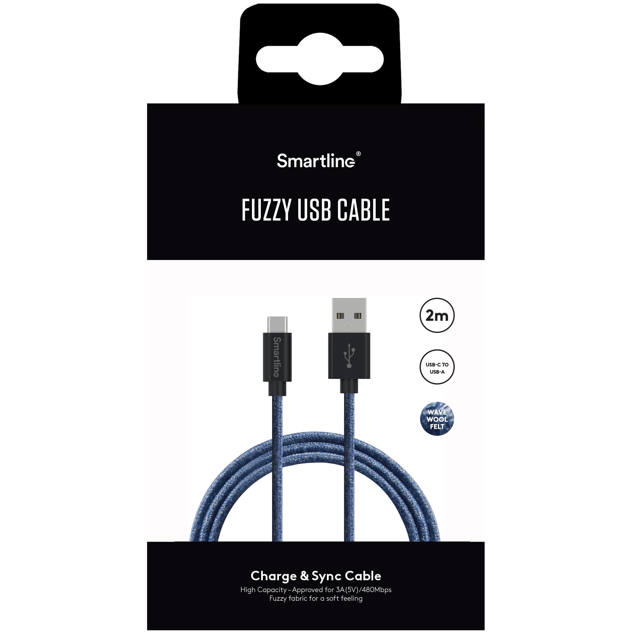 Fuzzy Cable USB-A a USB-C 2 metros Azul