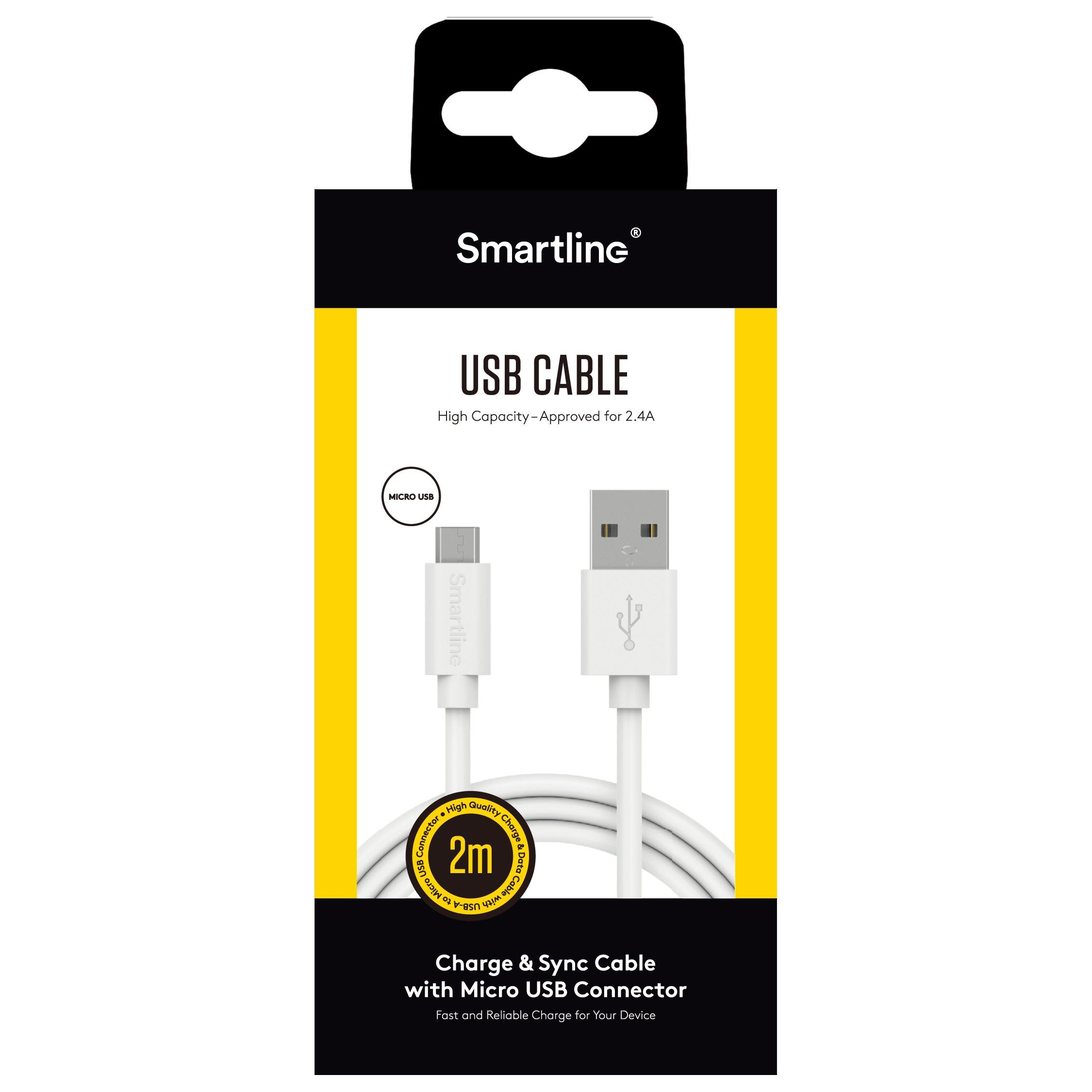Cable USB-A a MicroUSB 2 metros Blanco