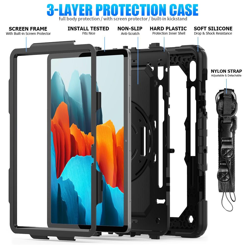 Full Protection Funda híbrida a prueba de golpes Correa el hombro Galaxy Tab S7/S8 11.0 Negro