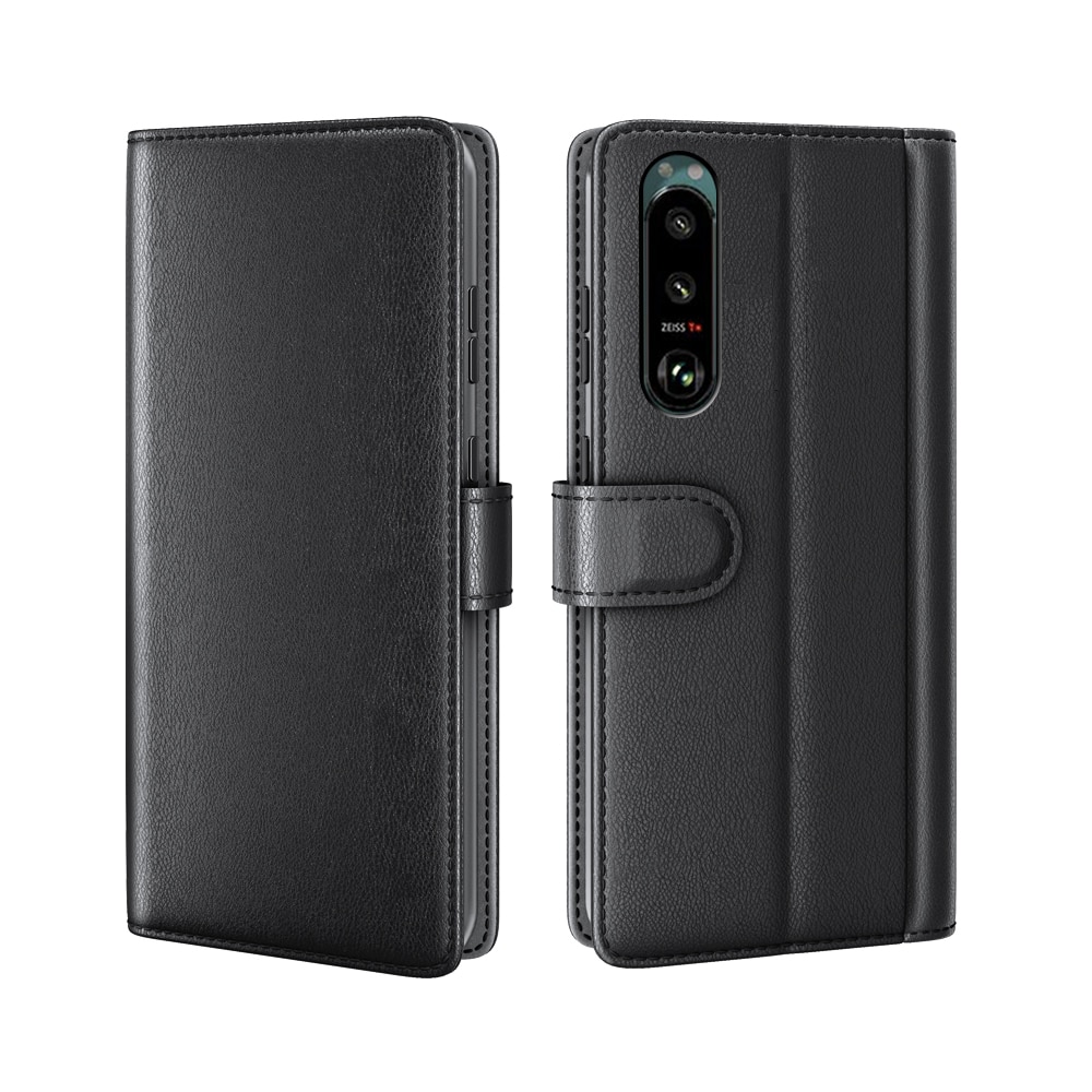 Funda de cuero genuino Sony Xperia 5 III, negro