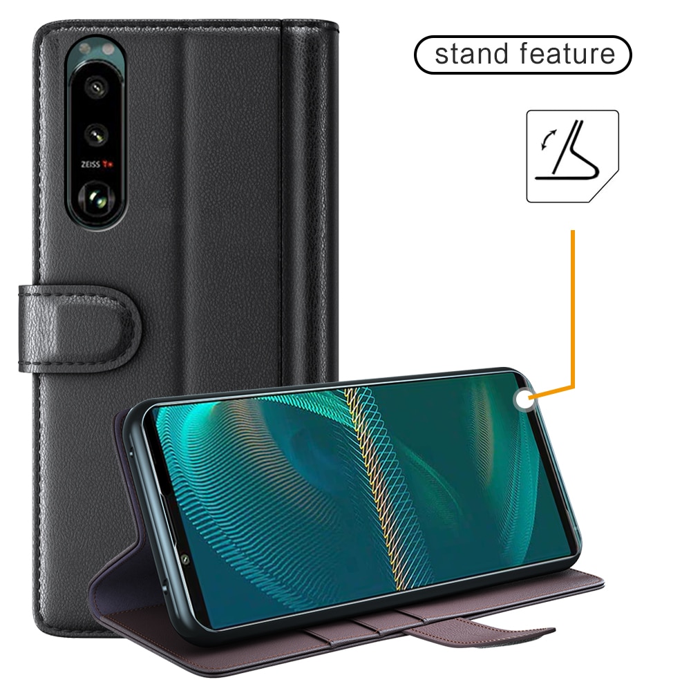 Funda de cuero genuino Sony Xperia 5 III, Negro